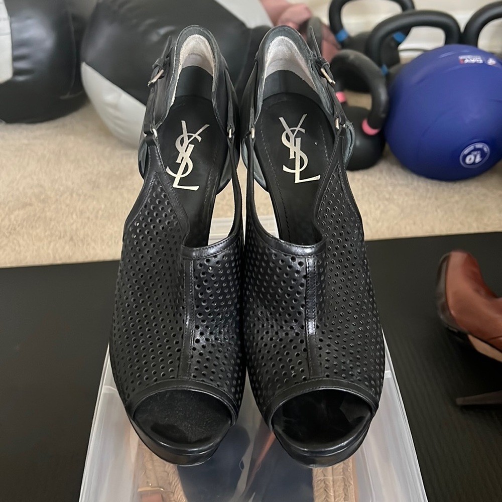 YSL peep toe leather heels edgy vibe